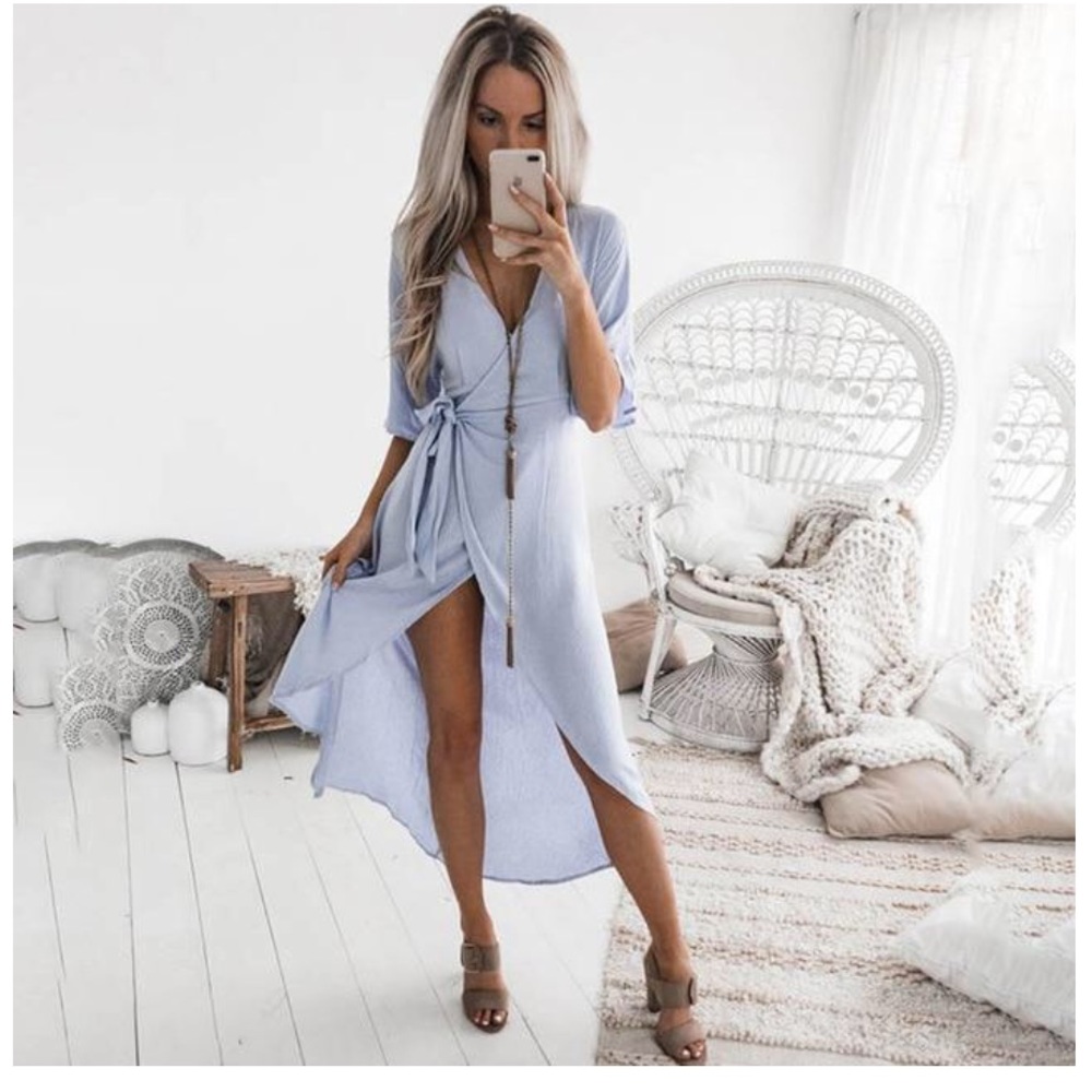 Light blue high low dress